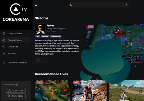 CORE ARENA, Plateforme E-Sport de streaming, tournois et actes événementiels. 